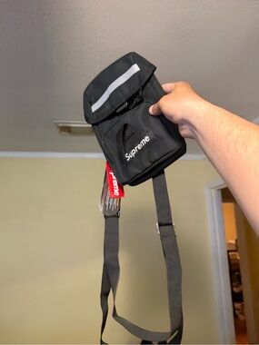 Supreme Black Shoulder Pouch with Reflective Strip